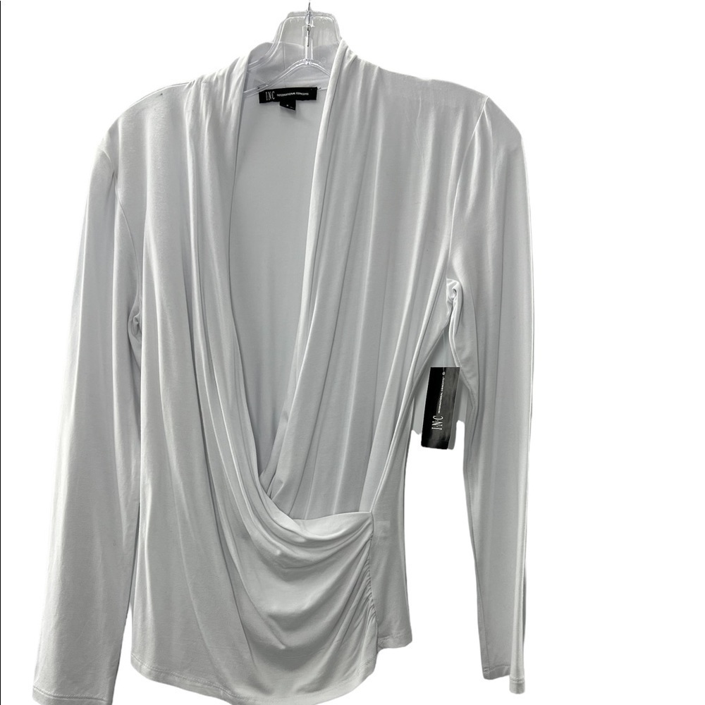 NWT INC Faux Wrap Long Sleeve White Top